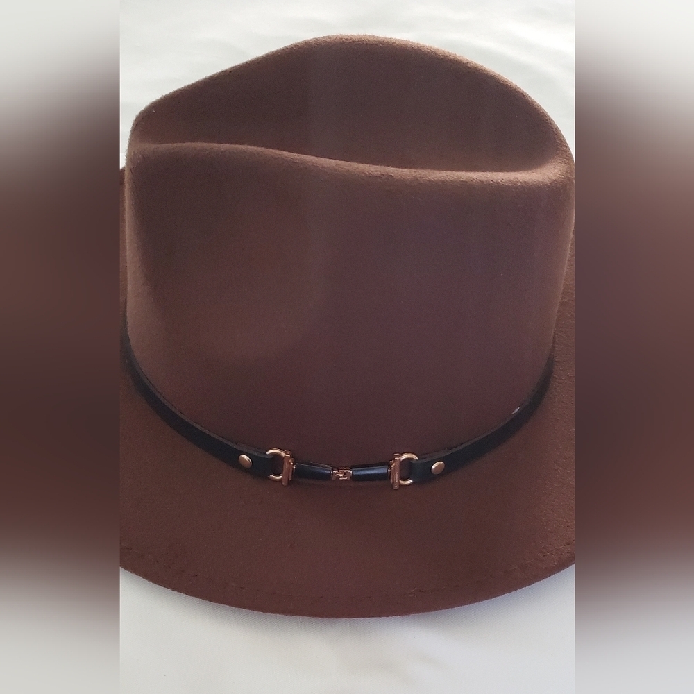 Crown Vintage Brown Wide Brim Boho Chic Coastal Cowgirl Fedora Hat Womens OS - Picture 2 of 6